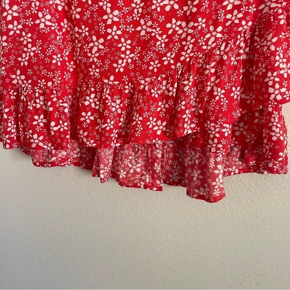 NWT Roxy Face to Love High Waisted Ruffled Mini Skirt Red Floral Size Medium - Picture 4 of 8